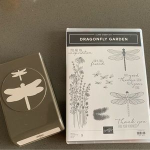 Stampin’ Up cling stamp set. Dragonfly Garden and Dragongly punch.